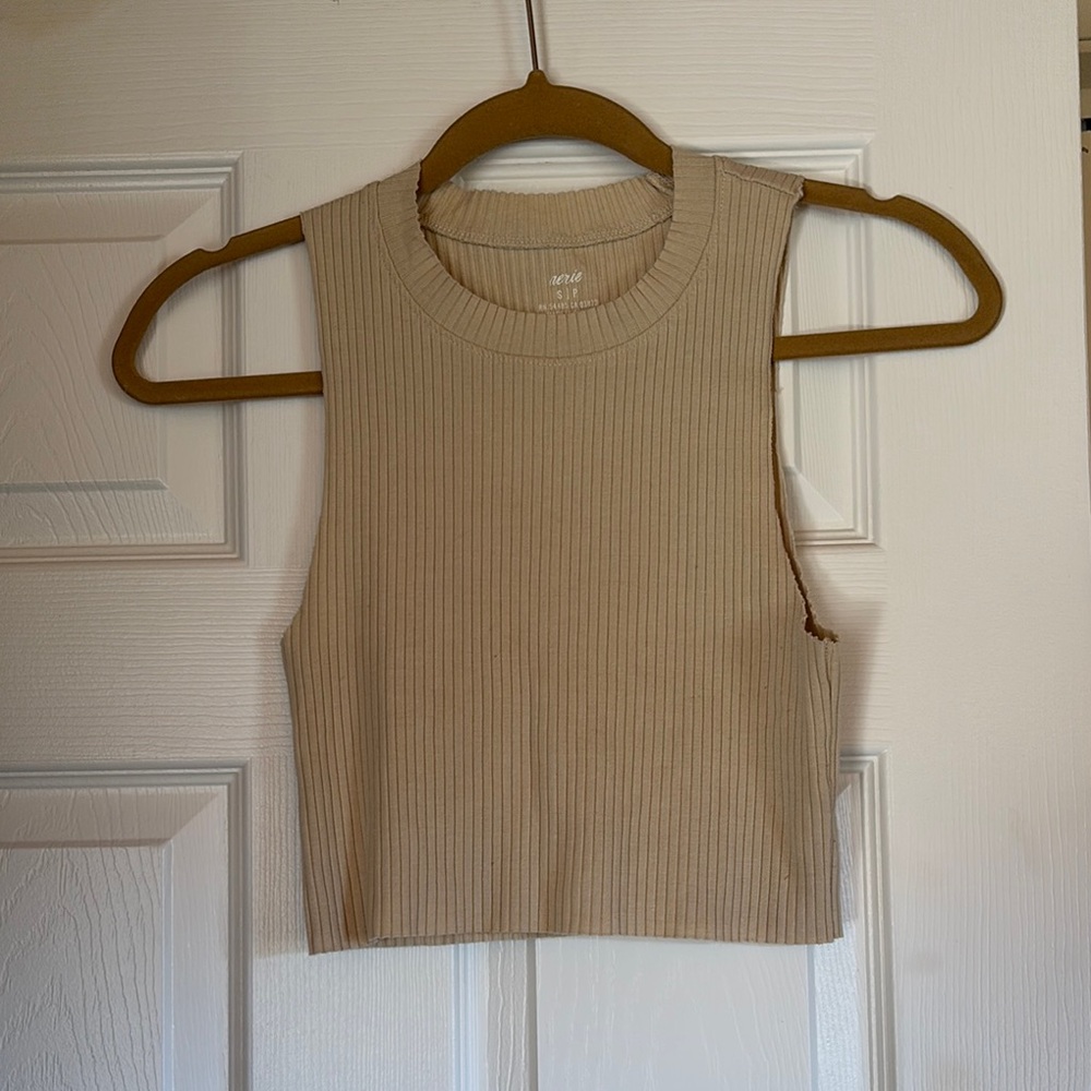 Tan Ribbed Sleeveless Top